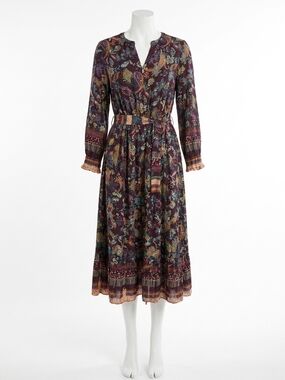 NEW CURRENT AIR floral border print dress in plum